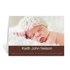 Personalised Chocolate Brown Baby Photo Cards, 5X7 Portrait Folded Simple