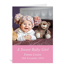 Personalised Baby Pink Photo Cards, 5X7 Portrait Folded Simple
