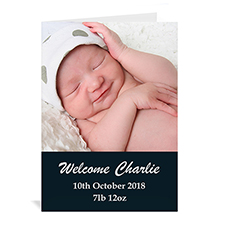 Personalised Classic Black Baby Photo Cards, 5X7 Portrait Folded Simple