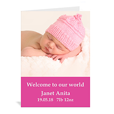 Personalised Hot Pink Baby Photo Cards, 5X7 Portrait Folded Simple