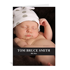 Personalised Classic Black Baby Photo Cards, 5X7 Portrait Folded Causal