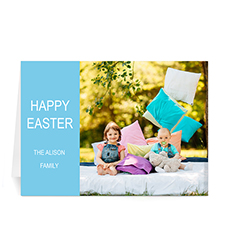 Personalised Easter Blue Photo Greeting Cards, 5X7 Folded Modern