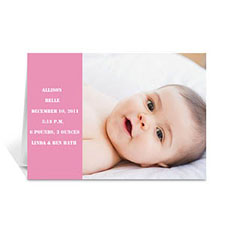 Personalised Baby Pink Photo Birth Announcements Cards, 5X7 Folded Modern