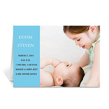 Personalised Baby Blue Photo Birth Announcements Cards, 5X7 Folded Modern