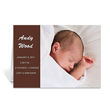 Personalised Chocolate Brown Photo Birth Announcements Cards, 5X7 Folded Modern