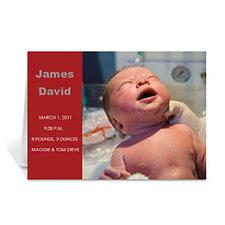 Personalised Classic Red Photo Birth Announcements Cards, 5X7 Folded Modern