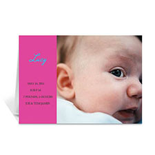 Personalised Hot Pink Baby Photo Cards, 5X7 Folded Modern