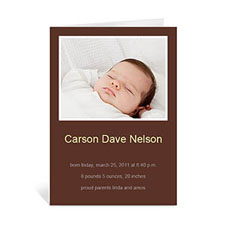 Personalised Chocolate Brown Baby Photo Greeting Cards, 5X7 Portrait Folded