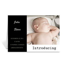 Personalised Black Baby Photo Announcement Cards, 5X7 Folded Modern