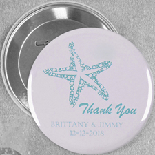 Cream Blue Starfish Wedding Personalised Button Pin, 3