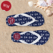 Create My Own Blue White Anchors Red Monogrammed Women Medium Flip Flop Sandals