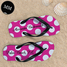 Design My Own Custom Name Bright Pink Polka Dot, Men's Medium Flip Flop Sandals