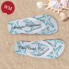Create My Own Aqua Starfish White Stripes Women Medium Flip Flop Sandals