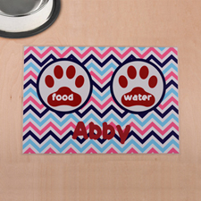 Personalised Colourful Chevron Red Paw Print Pet Meal Mat