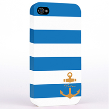 Personalised Blue Stripe Orange Anchor Monogrammed Hard Case Cover