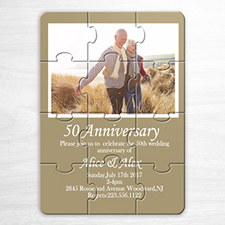 Personalised Gold Wedding Photo Puzzle Invite