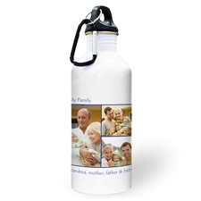 Personalised Photo Navy Three Collage Two Textbox Water Bottle