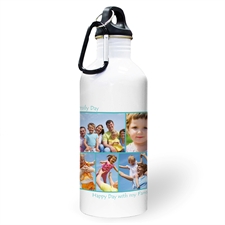Personalised Photo Aqua Five Collage Two Textbox Water Bottle