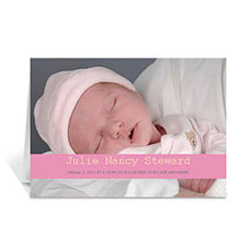 Personalised Baby Pink Photo Baby Cards, 5X7 Folded Causal
