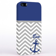 Personalised Blue Anchor Grey Chevron iPhone Case