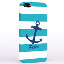 Personalised Navy Anchor Turquoise Strips iPhone Case