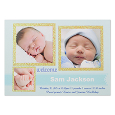 Glitter Welcomed Wonder Boy Personalised Photo Birth Announcement Party Invitation Card