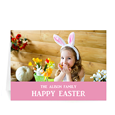 Personalised Easter Pink Photo Greeting Cards, 5X7 Folded Simple