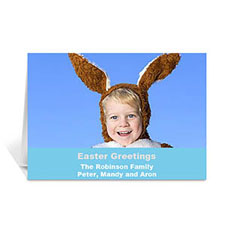 Personalised Easter Blue Photo Greeting Cards, 5X7 Folded Simple