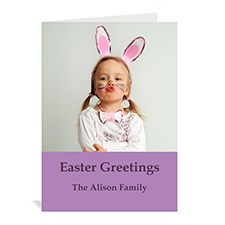 Personalised Easter Purple Photo Greeting Cards, 5X7 Portrait Folded Simple
