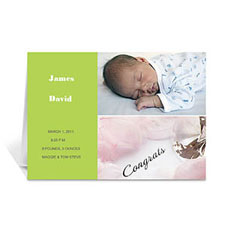 Personalised Elegant Collage Green Birth Announcement Greeting Cards