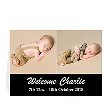 Personalised Black Two Collage Baby Photo Cards