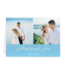 Personalised Two Collage Wedding Photo Cards, 5X7 Simple Blue