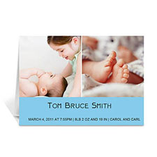 Personalised Two Collage Baby Photo Cards, 5X7 Simple Blue