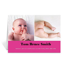 Personalised Two Collage Baby Photo Cards, 5X7 Simple Hot Pink