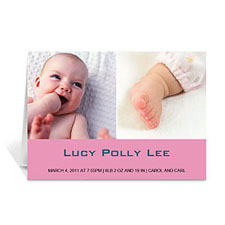 Personalised Two Collage Baby Photo Cards, 5X7 Simple Pink