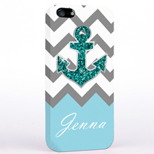 Personalised Glitter Turquoise Anchor Grey Chevron iPhone Case