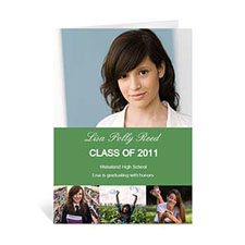 Custom Printed Four Collage Graduation Announcement, Honored Green Greeting Card