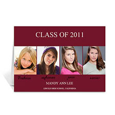 Custom Printed Four Collage Graduation Announcement, Elegant Red Greeting Card