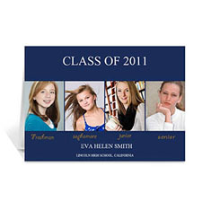 Custom Printed Four Collage Graduation Announcement, Elegant Blue Greeting Card