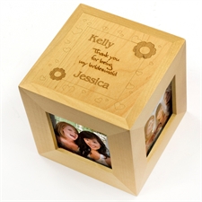 Thank You Bridesmaid Personalised Engraved Wooden Photo Cube
