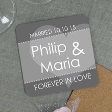 Forever In Love Personalised Wedding Cork Coaster Grey