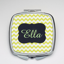 Personalised Lime Chevron Compact Make Up Mirror