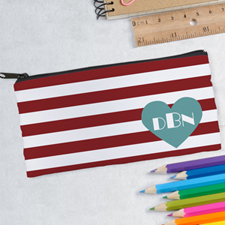 Design Your Own Red Stripe Heart Pencil Case