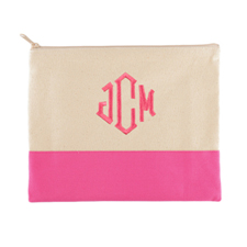 Personalised Embroidered 3 Initials Hot Pink Zip Bag (7.5 X 9 Inch)