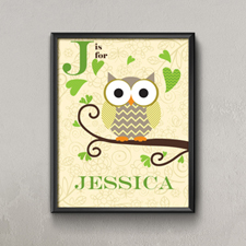 Owl Personalised Name Poster Print For Kids