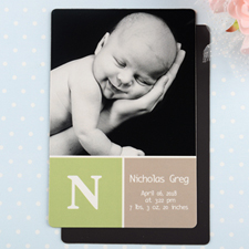 Monogrammed Personalised Photo Birth Announcement Magnet 4x6 Large