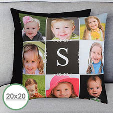 20 X 20 Monogrammed Photo Collage Personalised Pillow  Cushion (No Insert) 