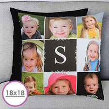 18 X 18 Monogrammed Photo Collage Personalised Pillow  Cushion (No Insert) 