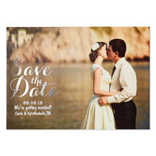 Create Your Own Real Foil Silver Treasured Date Personalised Photo Save The Date, 5X7