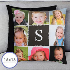 16 X 16 Monogrammed Photo Collage Personalised Pillow  Cushion (No Insert) 